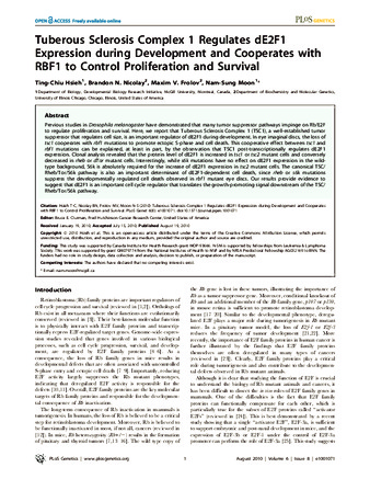 Tuberous Sclerosis Complex 1 Regulates dE2F1 Expression during Development and Cooperates with RBF1 to Control Proliferation and Survival thumbnail