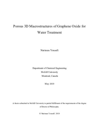 Porous 3D macrostructures of graphene oxide for water treatment thumbnail