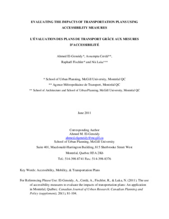 Evaluating the Impacts of Transportation Plans Using Accessibility Measures thumbnail