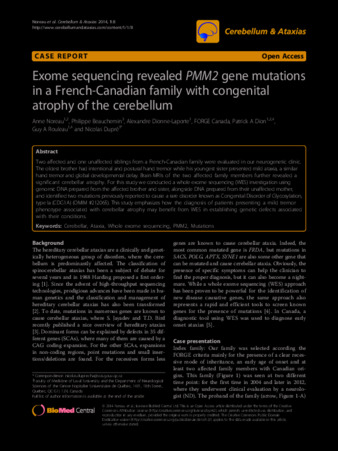 Exome sequencing revealed PMM2 gene mutations in a French-Canadian family with congenital atrophy of the cerebellum thumbnail