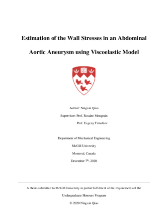 Estimation of the Wall Stresses in an Abdominal Aortic Aneurysm using Viscoelastic Model thumbnail