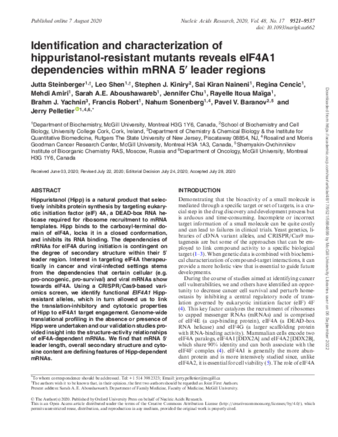 Identification and characterization of hippuristanol-resistant mutants reveals eIF4A1 dependencies within mRNA 5′ leader regions thumbnail
