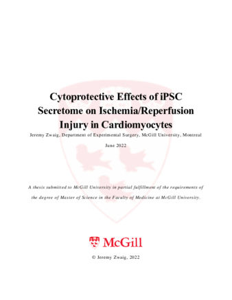 Cytoprotective effects of iPSC secretome on ischemia/reperfusion injury in cardiomyocytes thumbnail