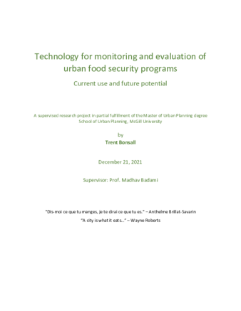 Technology for monitoring and evaluation of urban food security programs: Current use and future potential thumbnail