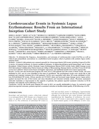 Cerebrovascular Events in Systemic Lupus Erythematosus: Results From an International Inception Cohort Study thumbnail