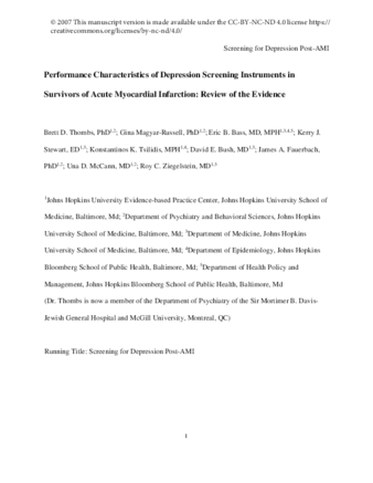 Performance characteristics of depression screening instruments in survivors of acute myocardial infarction: review of the evidence thumbnail
