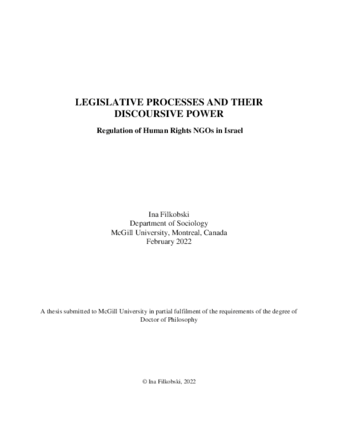 Legislative processed and their discoursive power. Regulation of human rights NGOs in Israel thumbnail