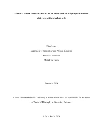 Influences of hand dominance and sex on the biomechanics of fatiguing unilateral and bilateral repetitive overhead tasks thumbnail