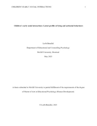 Children's early social interactions: Latent profiles of lying and antisocial behaviours thumbnail
