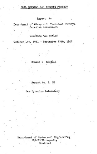 Coal burning gas turbine project. Oct 1, 1951- Sep 30, 1952 thumbnail