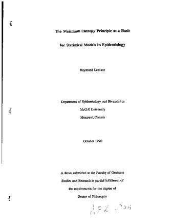 The maximum entropy principle as a basis for statistical models in epidemiology / thumbnail