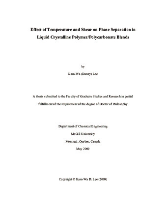 Effect of temperature and shear on phase separation in liquid crystalline polymer/polycarbonate blends thumbnail