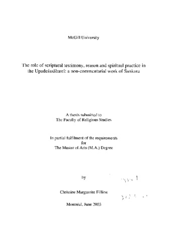 The role of scriptural testimony, reason and spiritual practice in Upadésasahasri : a non-commentarial work of ´Sa?nkara thumbnail