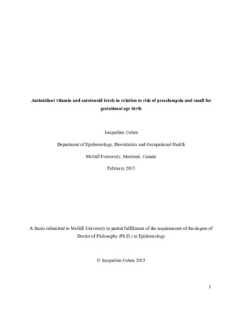 Antioxidant vitamin and carotenoid levels in relation to risk of preeclampsia and small for gestational age birth thumbnail
