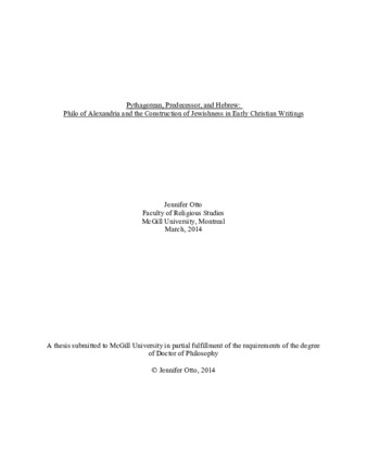 Pythagorean, predecessor, and Hebrew: Philo of Alexandria and the construction of Jewishness in early Christian writings thumbnail