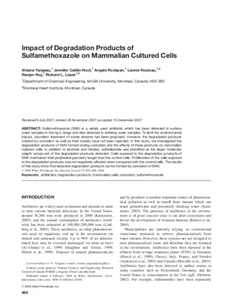 Impact of Sulfamethoxazole Degradation Products on Mammalian Cells thumbnail