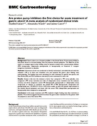 Are proton pump inhibitors the first choice for acute treatment of gastric ulcers? A meta analysis of randomized clinical trials thumbnail