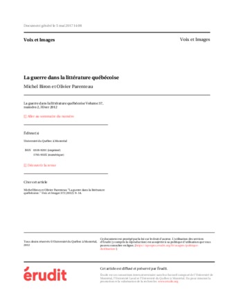 La guerre dans la littérature québécoise thumbnail