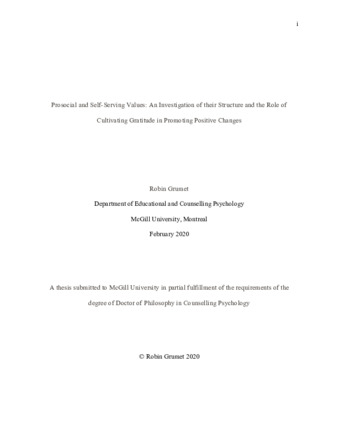 Prosocial and self-serving values: An investigation of their structure and the role of cultivating gratitude in promoting positive changes thumbnail