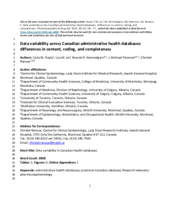 Data variability across Canadian administrative health databases: Differences in content, coding, and completeness thumbnail