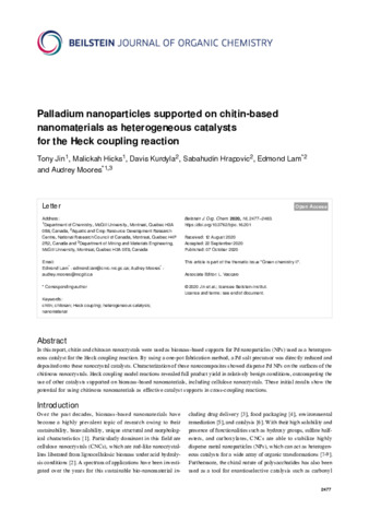 Palladium Nanoparticles Supported on Chitin-based Nanomaterials as Heterogeneous Catalysts for Heck Coupling thumbnail