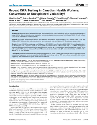 Repeat IGRA Testing in Canadian Health Workers: Conversions or Unexplained Variability? thumbnail