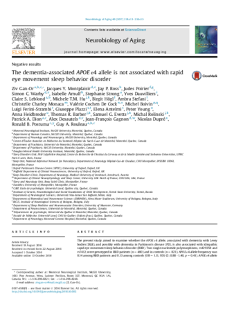 The dementia-associated APOE ε4 allele is not associated with rapid eye movement sleep behavior disorder thumbnail