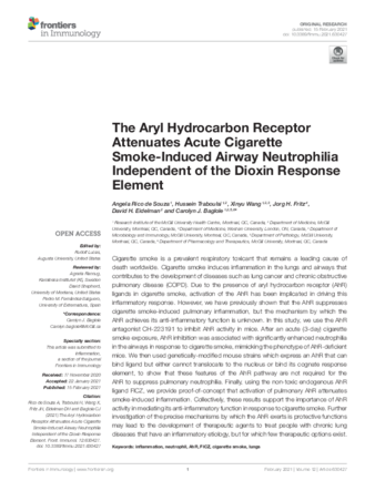 The Aryl Hydrocarbon Receptor Attenuates Acute Cigarette Smoke-Induced Airway Neutrophilia Independent of the Dioxin Response Element thumbnail