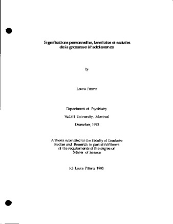 Significations personnelles, familiales et sociales de la grossesse à l'adolescence thumbnail