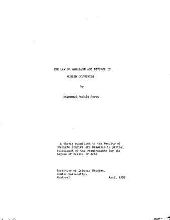 The law of marriage and divorce in Muslim countries. thumbnail