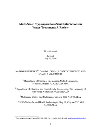 Multi-scale Cryptosporidium/sand interactions in water treatment. thumbnail