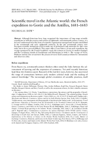 Scientific travel in the Atlantic world: the French expedition to Gorée and the Antilles, 1681–1683 thumbnail