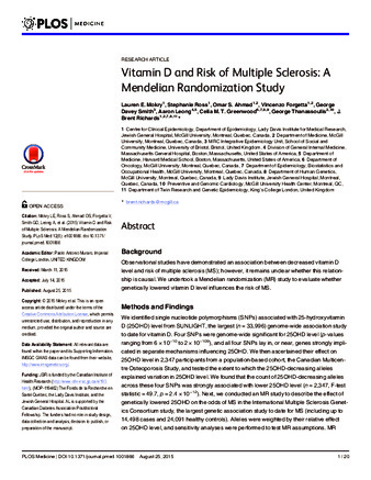 Vitamin D and Risk of Multiple Sclerosis: A Mendelian Randomization Study thumbnail