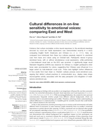 Cultural differences in on-line sensitivity to emotional voices: comparing East and West thumbnail