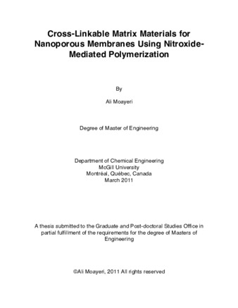 Cross-linkable matrix materials for nanoporous membranes using nitroxide-mediated polymerization thumbnail