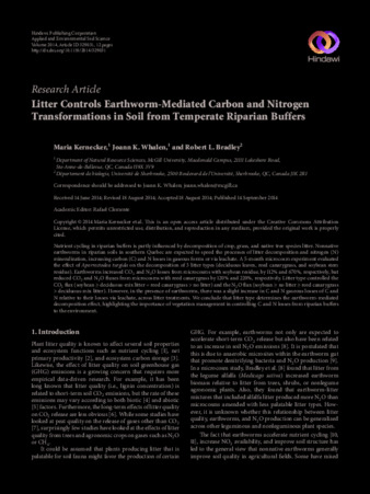 Litter Controls Earthworm-Mediated Carbon and Nitrogen Transformations in Soil from Temperate Riparian Buffers thumbnail