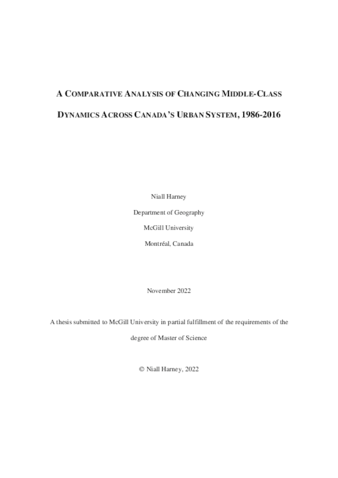 A comparative analysis of changing middle-class dynamics across Canada's urban system, 1986-2016 thumbnail