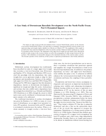A Case Study of Downstream Baroclinic Development over the North Pacific Ocean. Part I: Dynamical Impacts thumbnail