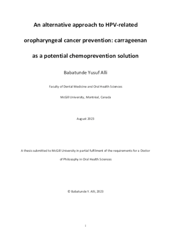 An alternative approach to HPV-related oropharyngeal cancer prevention: Carrageenan as a potential chemoprevention solution thumbnail