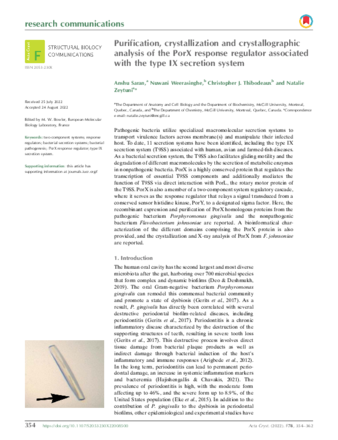 Purification, crystallization and crystallographic analysis of the PorX response regulator associated with the type IX secretion system thumbnail