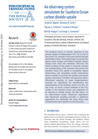 An observing system simulation for Southern Ocean carbon dioxide uptake thumbnail