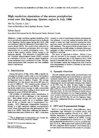 High resolution simulation of the severe precipitation event over the Saguenay, Quebec region in July 1996 thumbnail