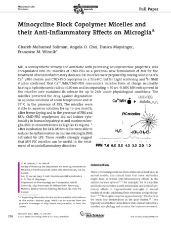 Minocycline block copolymer micelles and their anti-inflammatory effects on microglia thumbnail