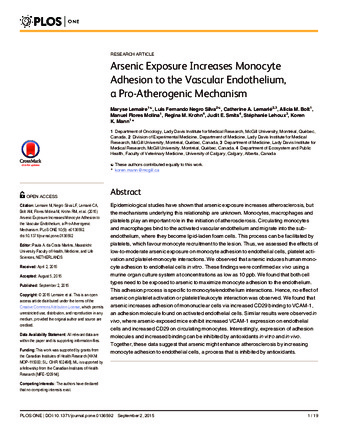 Arsenic Exposure Increases Monocyte Adhesion to the Vascular Endothelium, a Pro-Atherogenic Mechanism thumbnail