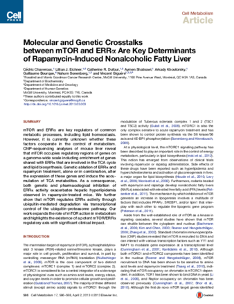 Molecular and Genetic Crosstalks between mTOR and ERRα Are Key Determinants of Rapamycin-Induced Nonalcoholic Fatty Liver thumbnail