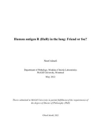 Human antigen R (HuR) in the lung: Friend or foe? thumbnail