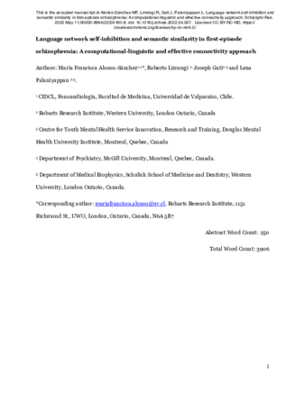 Language network self-inhibition and semantic similarity in first-episode schizophrenia: A computational-linguistic and effective connectivity approach thumbnail