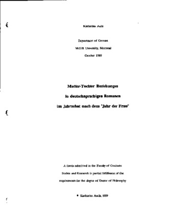 Mutter-Tochter Beziehungen in deutschsprachigen Romanen im Jahrzehnt nach dem "Jahr der Frau" thumbnail