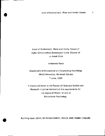 Level of involvement, roles and family values of Italian grandmothers subsequent to the divorce of an adult child thumbnail