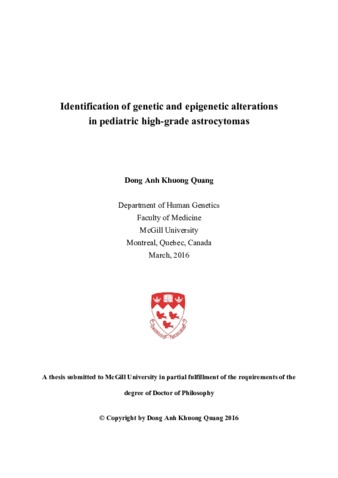 Identification of genetic and epigenetic alterations in pediatric high-grade astrocytomas thumbnail